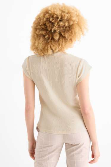 Femei - Tricou din catifea - regular fit - structurat - bej