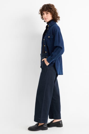 Femei - Crop wide leg jeans - talie înaltă - denim-albastru închis