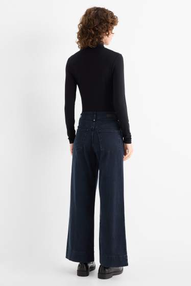 Femei - Crop wide leg jeans - talie înaltă - denim-albastru închis
