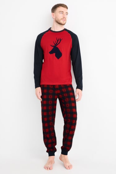 Bărbați - Pijama cu motive de Crăciun, cu pantaloni din flanel - cerb - vișiniu