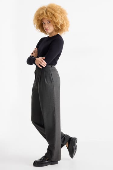 Dámské - Plátěné kalhoty s páskem - high waist - wide leg - tmavošedá