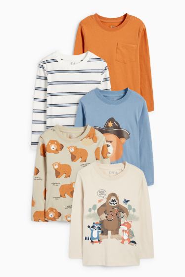 Copii - Băieți - Multipack 5 buc. - urs și bigfoot - tricou cu mânecă lungă - bej deschis