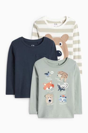 Copii - Băieți - Multipack 3 buc. - animale sălbatice - tricou cu mânecă lungă - verde