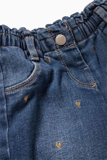 Bebeluși - fete - inimioare - jeans bebeluși - jeans termoizolanți - denim-albastru