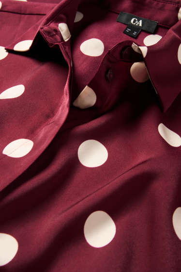Femei - Bluză din satin - cu buline - bordo