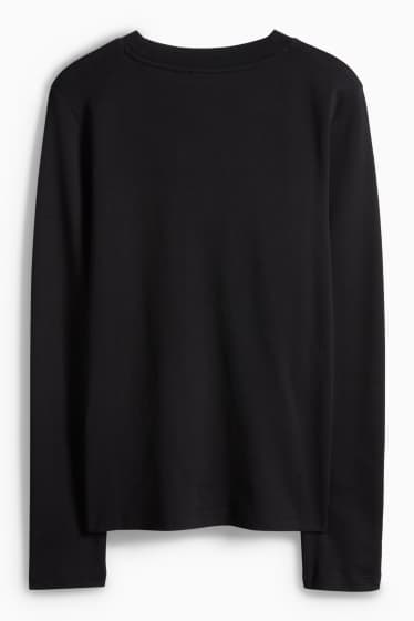 Femei - Tricou cu mânecă lungă cu ștrasuri - regular fit - aspect lucios - negru