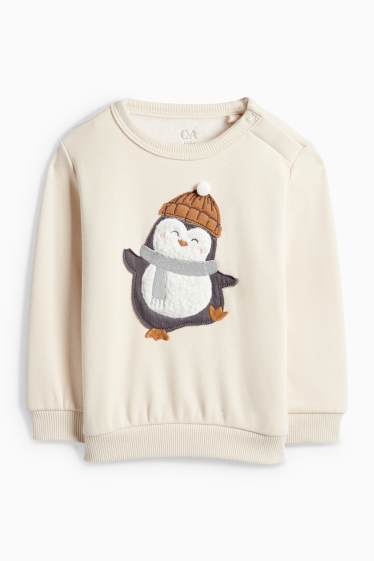 Bebeluși - băieți - Pinguin - compleu bebeluși - căptușit cu pluș - 2 piese - bej deschis