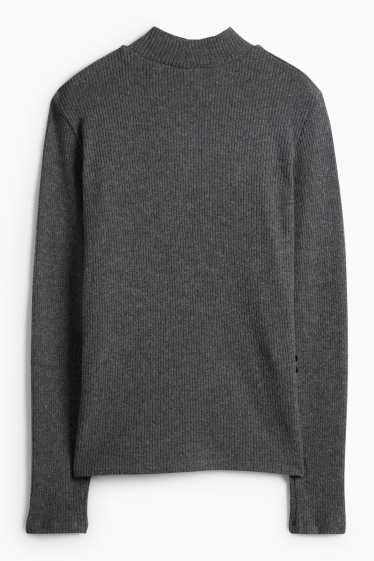 Donna - Maglia a maniche lunghe - regular fit - a coste - grigio scuro