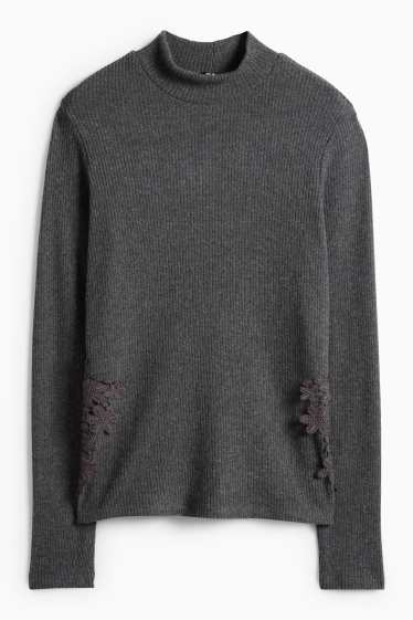 Donna - Maglia a maniche lunghe - regular fit - a coste - grigio scuro