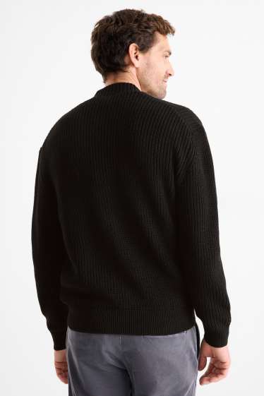 Bărbați - Cardigan tricotat - reiat - negru