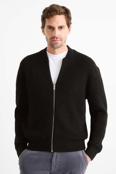 Bărbați - Cardigan tricotat - reiat - negru