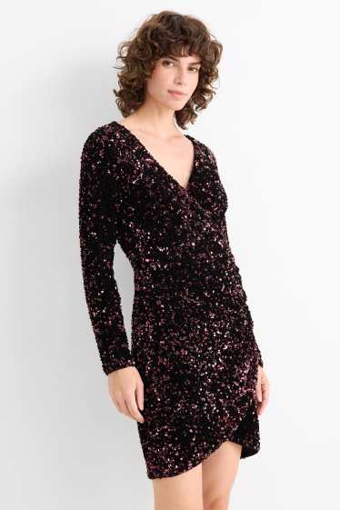 Femei - Rochie bodycon cu paiete - bordo