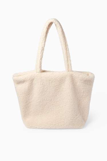 Femei - Geantă shopper mare, din pluș - bej