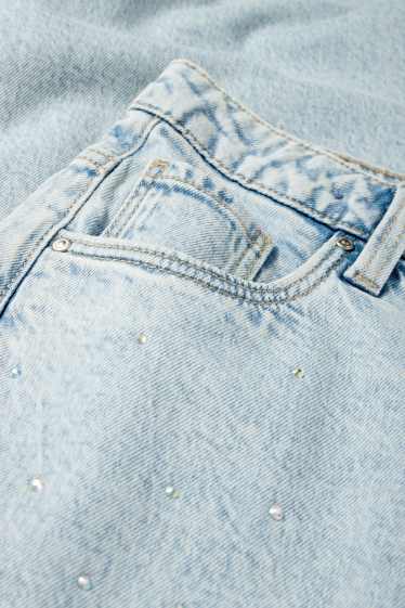 Copii - Fete - Wide leg jeans cu ștrasuri - denim-albastru deschis