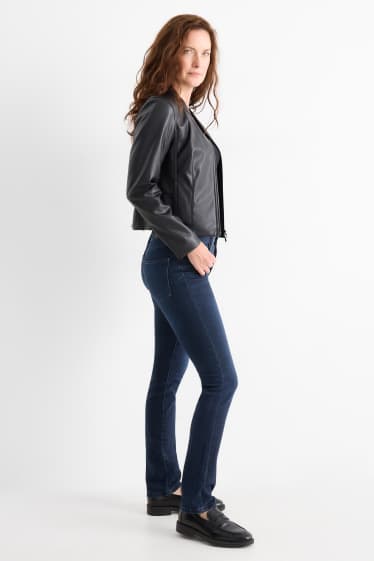 Femei - Straight jeans - talie medie - LYCRA® - denim-albastru închis