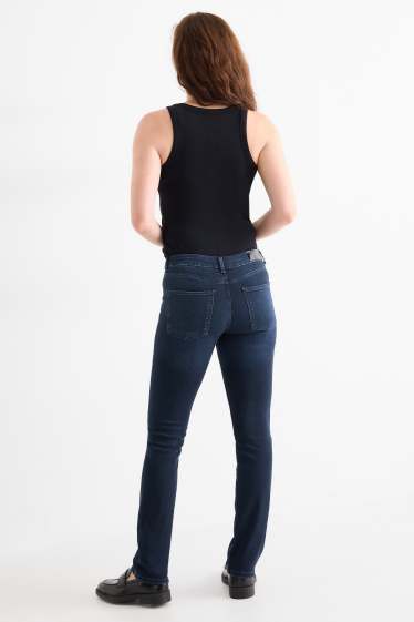 Femei - Straight jeans - talie medie - LYCRA® - denim-albastru închis