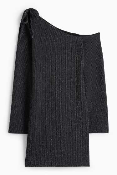 Dámské - Áčkové šaty - žebrované - černá