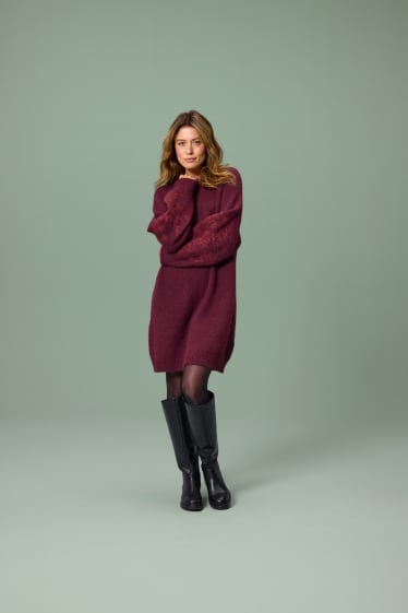 Damen - Strickkleid - Straight Fit - dunkelrot