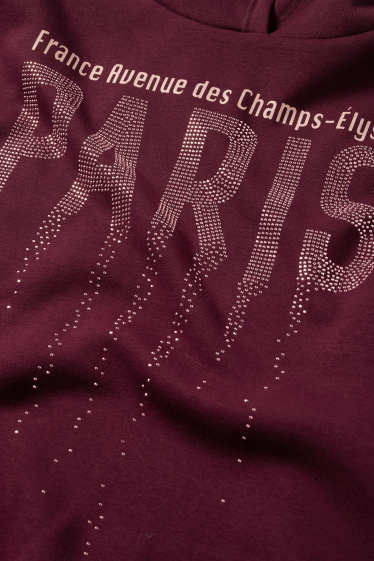 Copii - Fete - Paris - hanorac cu ștrasuri - bordo