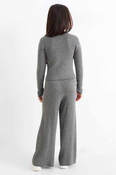Copii - Fete - Set - tricou cu mânecă lungă și pantaloni din jerseu - reiați - 2 piese - gri închis