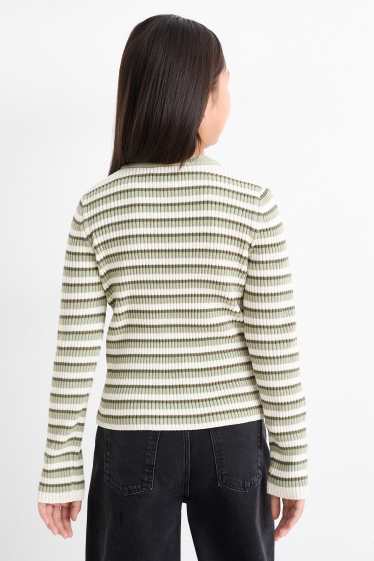 Kinder Mädchen - Chenille-Pullover - gerippt - gestreift - hellgrün