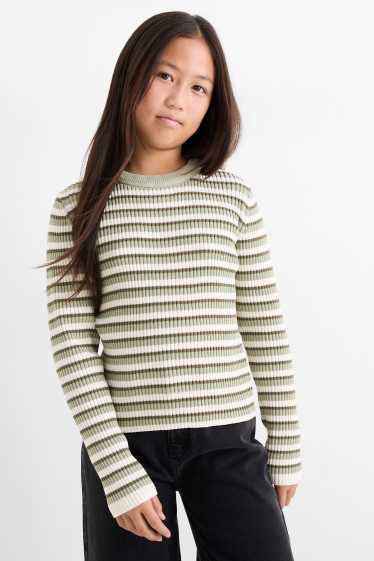 Kinder Mädchen - Chenille-Pullover - gerippt - gestreift - hellgrün