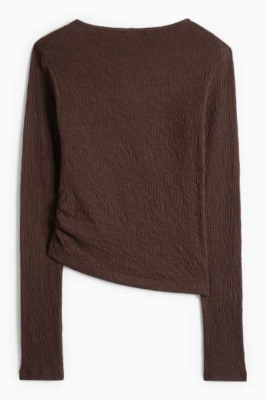Femei - Tricou cu mânecă lungă - slim fit - structurat - maro închis