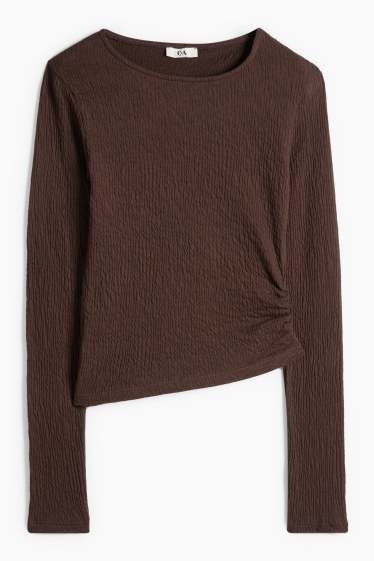 Femei - Tricou cu mânecă lungă - slim fit - structurat - maro închis