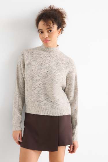 Women - Jumper - cable knit pattern - gray