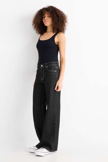 Femei - Wide leg jeans - talie joasă - denim-gri închis
