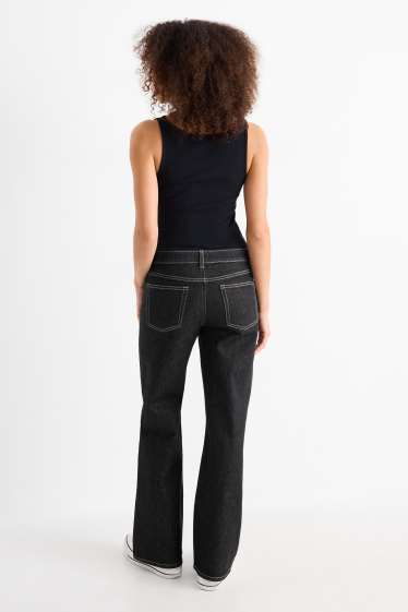Femei - Wide leg jeans - talie joasă - denim-gri închis