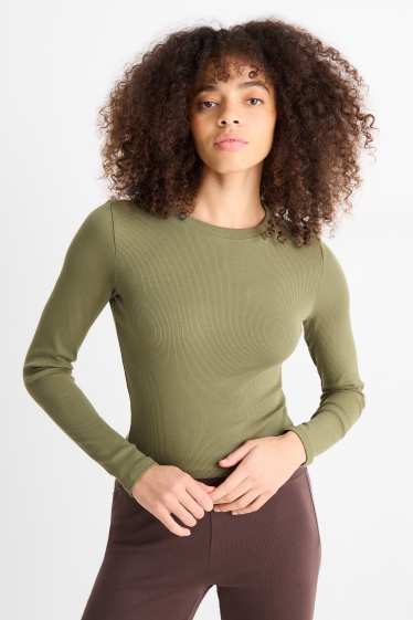 Femei - Tricou crop cu mânecă lungă - reiat - verde