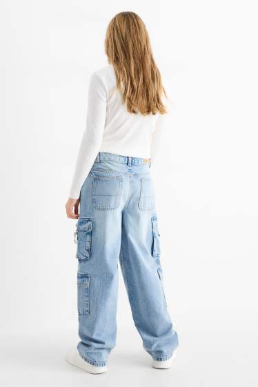 Copii - Fete - Cargo jeans - denim-albastru deschis