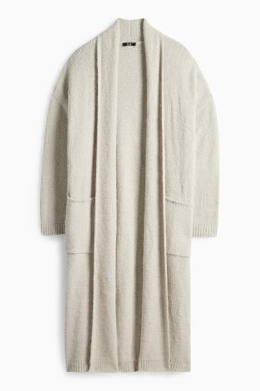 Femei - Cardigan tricotat lung - bej deschis