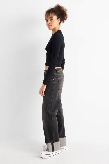 Women - Baggy jeans - mid-rise waist - denim-dark gray