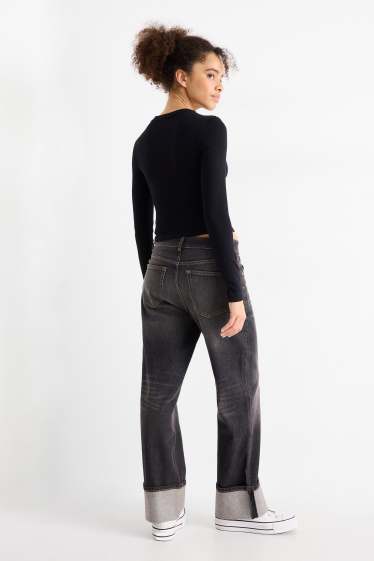Women - Baggy jeans - mid-rise waist - denim-dark gray