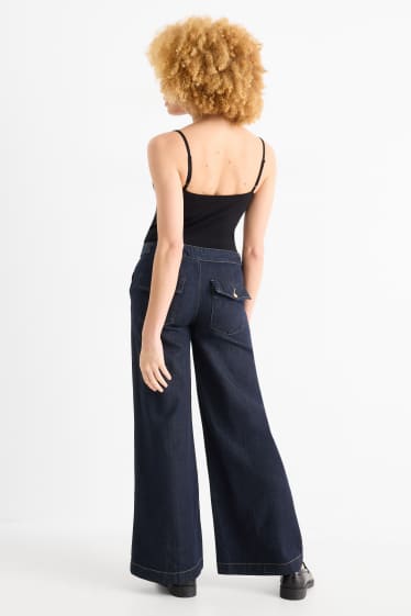 Femei - Wide leg jeans - talie medie - denim-albastru închis