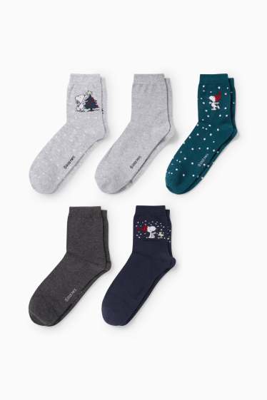 Dámské - Multipack 5 ks - vánoční ponožky s motivem - Peanuts - tmavozelená
