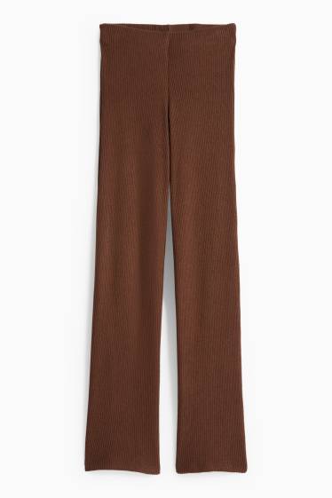 Women - Knitted joggers - ribbed - brown