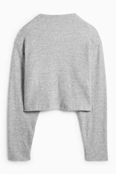 Femei - Tricou cu mânecă lungă - regular fit - reiat - gri deschis melanj