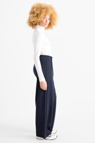 Femei - Pantaloni din jerseu - talie medie - wide leg - albastru închis