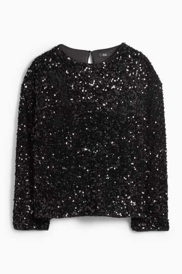 Femei - Tricou cu mânecă lungă cu paiete - regular fit - negru