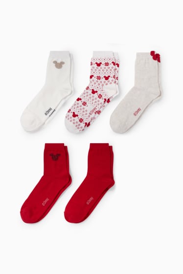 Femei - Multipack 5 perechi - șosete cu motive - Mickey Mouse - roșu