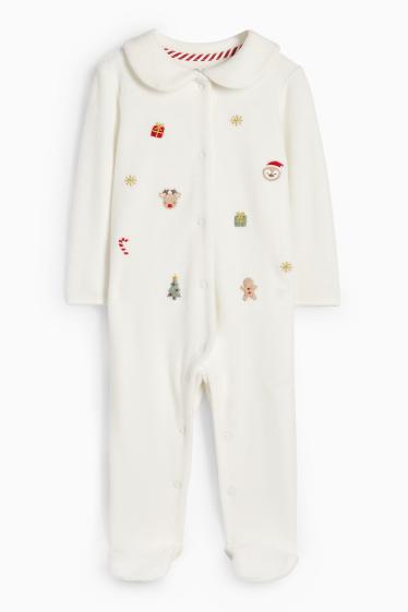Unisex - Pijama salopetă bebeluși, cu motive de Crăciun - reiată - alb