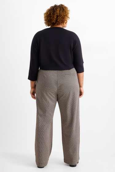 Femei - Pantaloni din jerseu - talie înaltă - wide leg - în carouri - negru / nej