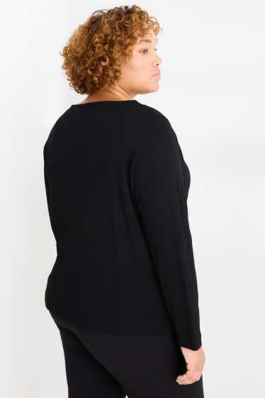 Femei - Tricou cu mânecă lungă basic - regular fit - negru