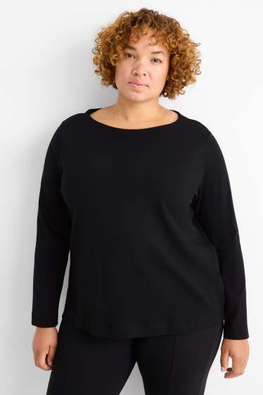 Femei - Tricou cu mânecă lungă basic - regular fit - negru