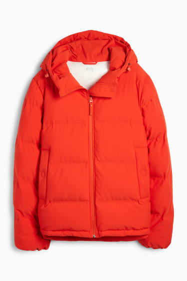 Women - Quilted jacket with hood - water-repellent - red