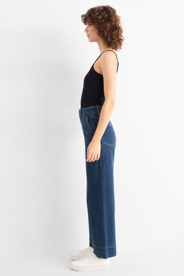 Femei - Crop wide leg jeans - talie înaltă - denim-albastru