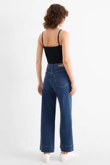 Femei - Crop wide leg jeans - talie înaltă - denim-albastru